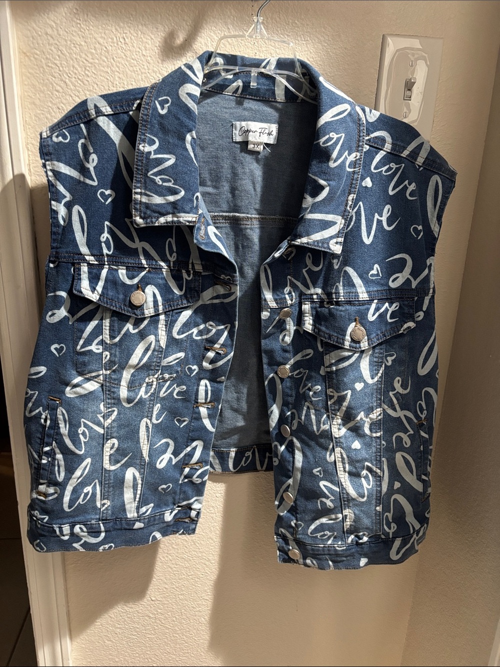 Copper Flash Blue Denim Vest with White 'Love' Script 3X